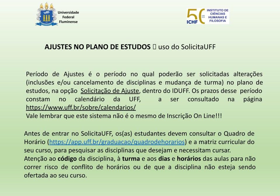 TUTORIAL PARA AJUSTES NO PLANO DE ESTUDOS – uso do SolicitaUFF